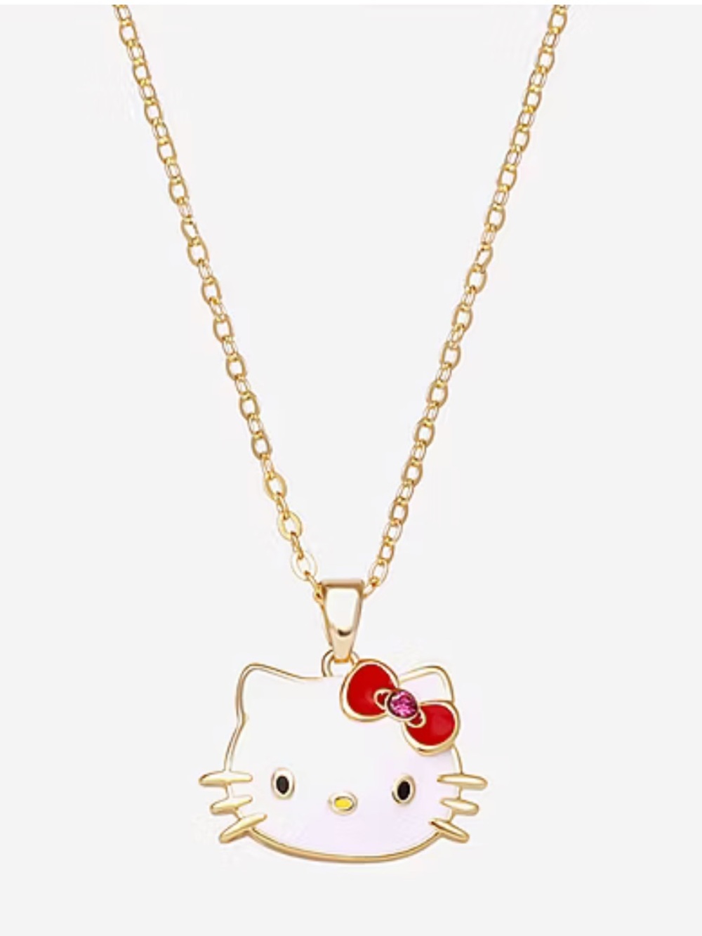 Hello Kitty Gold Tone Red Bow Pendant Necklace